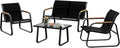 Conjunto de Muebles de Jardín 4 Piezas: Sofá Doble, 2 Sillones y Mesa de Acero Resistente para Exterior