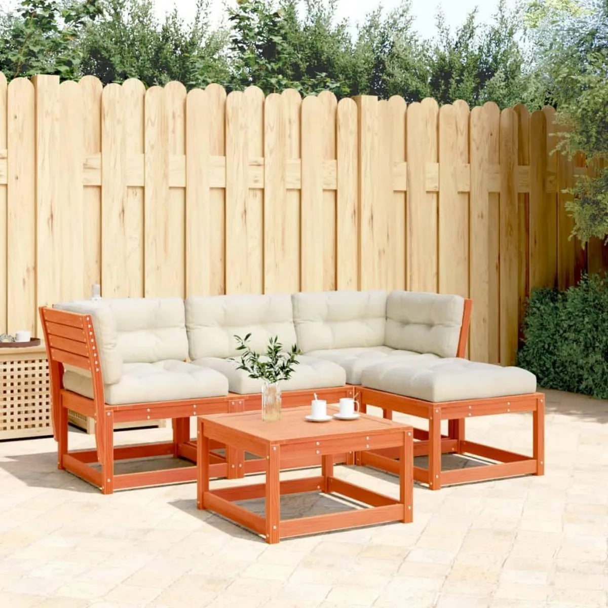 Conjunto de Muebles de Jardín 4 Piezas con Cojines, Madera de Pino, Marrón
