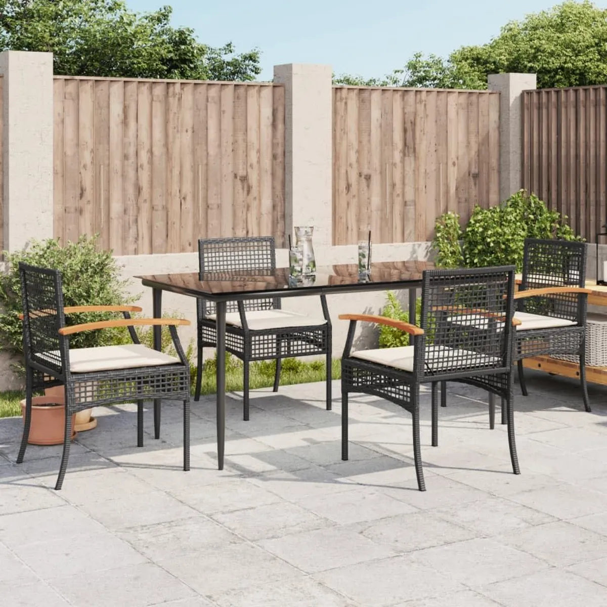 Conjunto de Muebles de Jardín 5 Piezas con Cojines, Ratán Sintético Negro