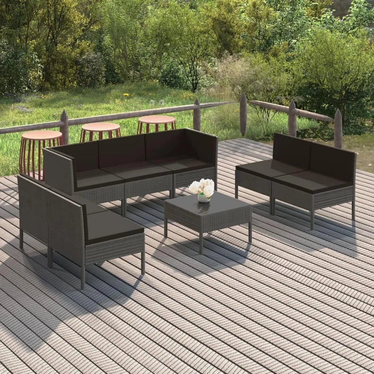Conjunto de Muebles de Jardín 8 Piezas con Cojines, Ratán Sintético Gris