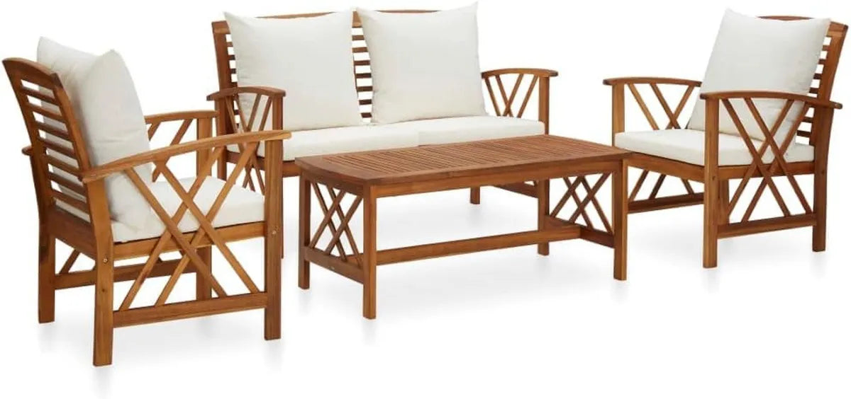 Conjunto de Jardín 4 Piezas de Madera de Acacia con Cojines