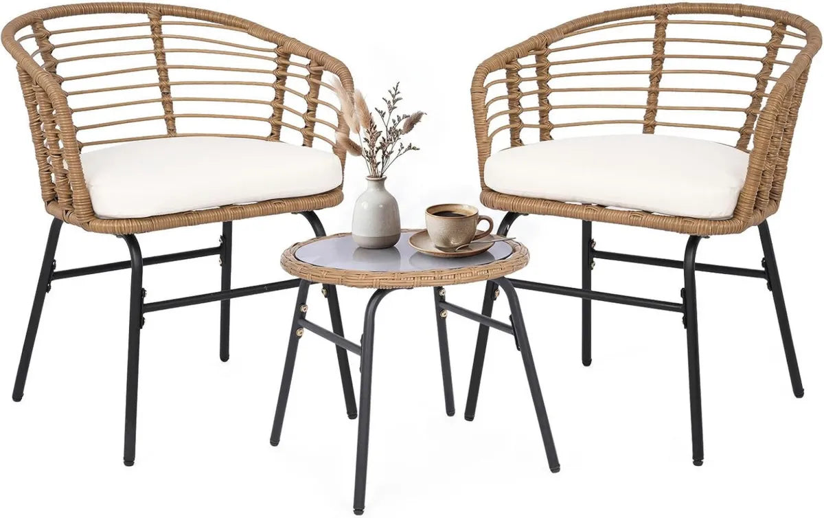 Juego de Muebles de Jardín de Ratán con Cojines, Mesa y Sillas de Exterior