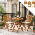 GOPLUS Conjunto de Muebles de Jardín 3 Piezas, Mesa Redonda y Sillas Plegables con Cojines, Madera de Acacia para Exterior Terraza Patio