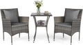 Conjunto de Muebles de Jardín de Ratán de 3 Piezas con Cojines y Mesa de Cristal, Ideal para Terraza y Balcón (Gris)