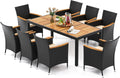 Set de Muebles de Jardín 9 Piezas, Mesa y Sillas de Acacia y Ratán con Cojines Beige