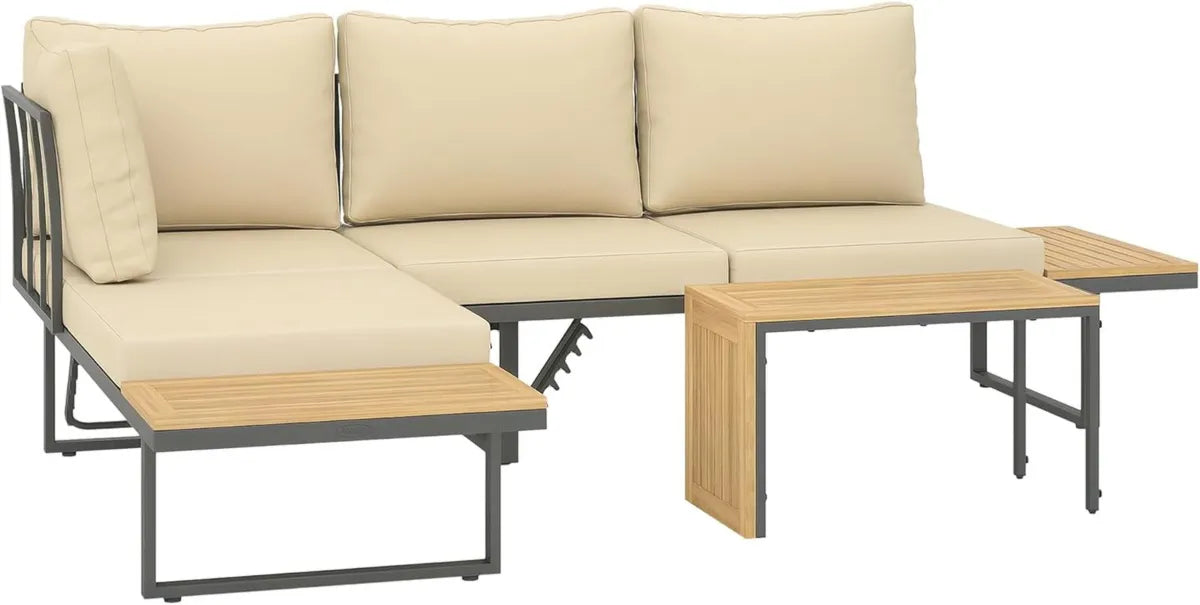Outsunny Muebles de Jardín en L con Sofás Ajustables y Mesa de Acacia