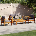 Conjunto de Muebles de Jardín de Acacia, Sofá con Cojines Grises, Resistente a UV para Exteriores, 4 Piezas