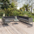 Conjunto de Muebles de Jardín de Ratán Sintético Gris con Cojines, 12 Piezas