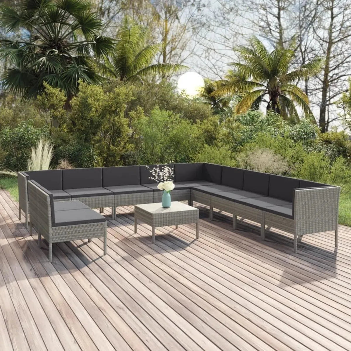 Conjunto de Muebles de Jardín de Ratán Sintético Gris con Cojines, 12 Piezas
