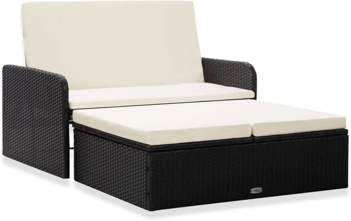 Conjunto de Muebles de Jardín de Poliratán Negro con Cojines, Juego de 2