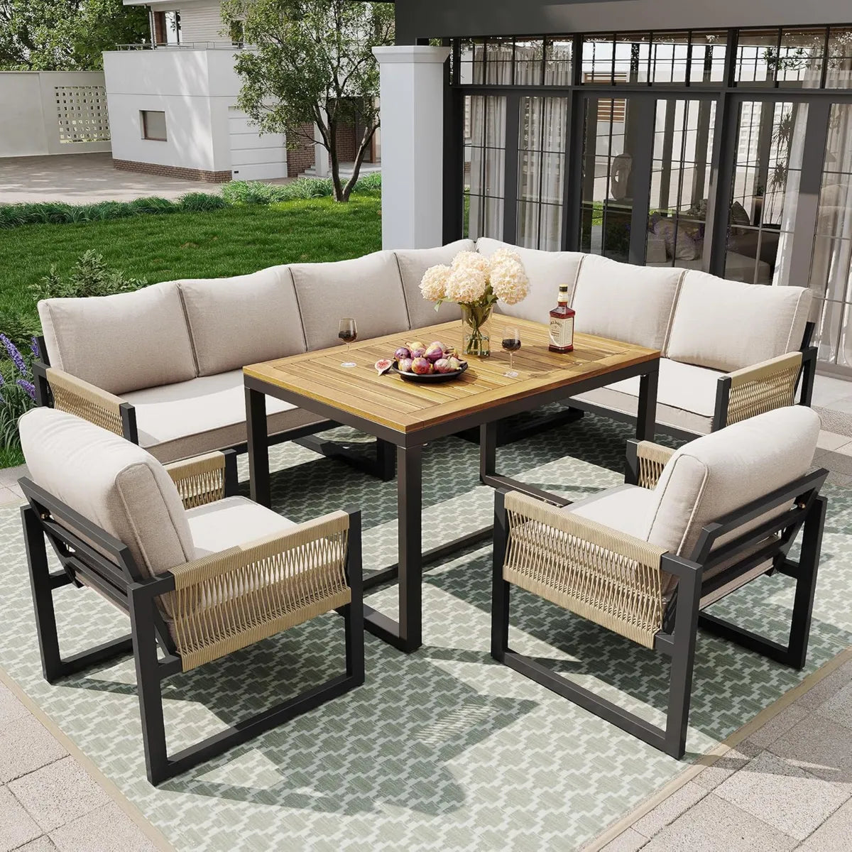 Conjunto de Muebles de Jardín para 8 Personas, Sofá Modular Exterior, Resistente al Clima, Ideal para Terraza y Balcón