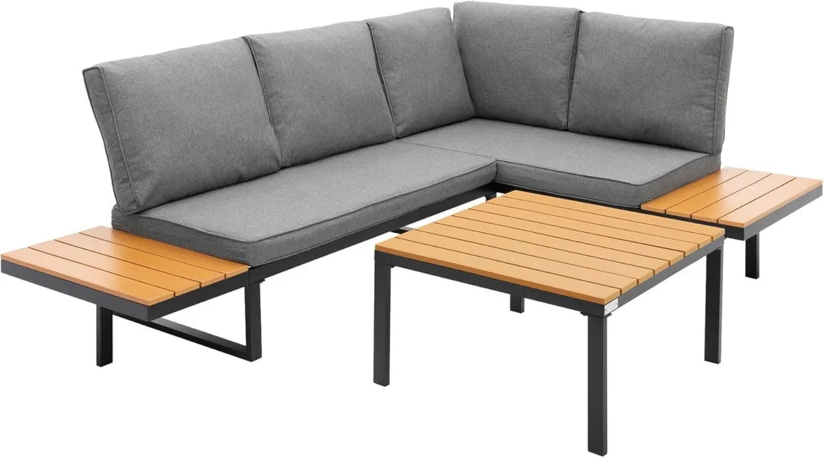 Juego de Jardín de 3 Piezas, Sofá Modular y Mesa, Diseño Resistente