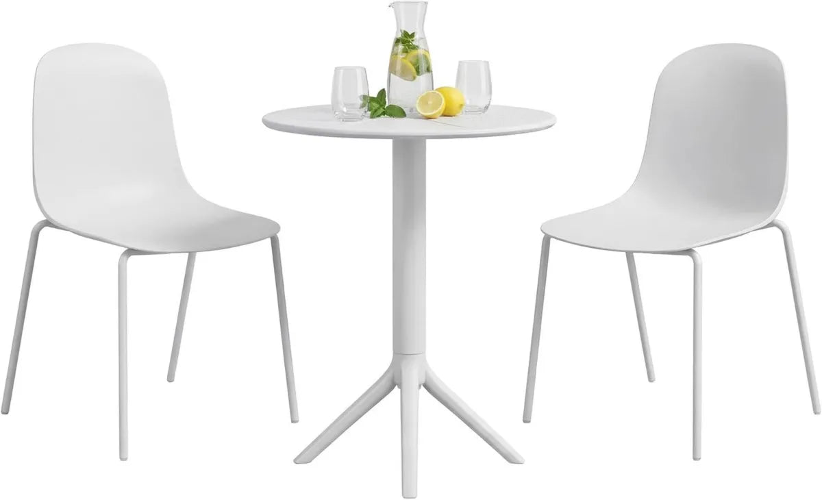 Juego de Muebles de Jardín Torin con Sillas Apilables y Mesa Redonda de 60 cm, Blanco