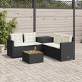Conjunto de Sofá de Jardín de Ratán IKAYAA, Resistente a la Intemperie, Incluye Mesa y Caja, Color Negro y Crema