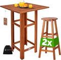Conjunto de Barra Alta de Madera con 2 Taburetes para Jardín y Cocina