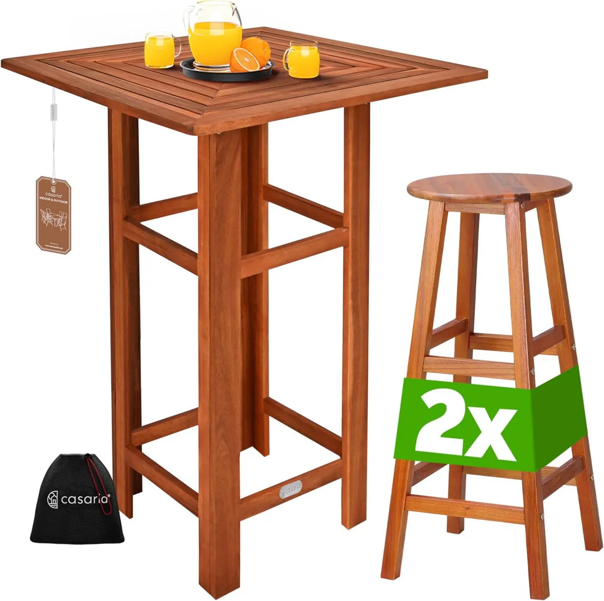 Conjunto de Barra Alta de Madera con 2 Taburetes para Jardín y Cocina