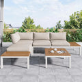 Conjunto de jardín para 4 personas Merax con mesa, sofá esquinero de metal galvanizado y madera, resistente al clima, beige