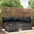 Conjunto de Sofás de Jardín en Ratán Gris, Resistente a la Intemperie, con Cojines para Exterior, 4 Piezas