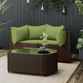 Conjunto de Muebles de Jardín de Ratán con Cojines, Sofá Exterior Resistente al Clima, 3 Piezas, Marrón y Verde