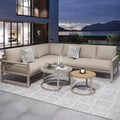 Sofá Modular de Jardín para 6 Personas, Muebles de Exterior con Cojines Cómodos y Patas Regulables, Incluye 2 Mesas y Estructura Metálica, Color Beige