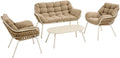 Set de Jardín Paopao Beige Arcilla, 4 Plazas, Anticorrosión, Cojines Cómodos, 2 Sillones, Sofá y Mesa Baja