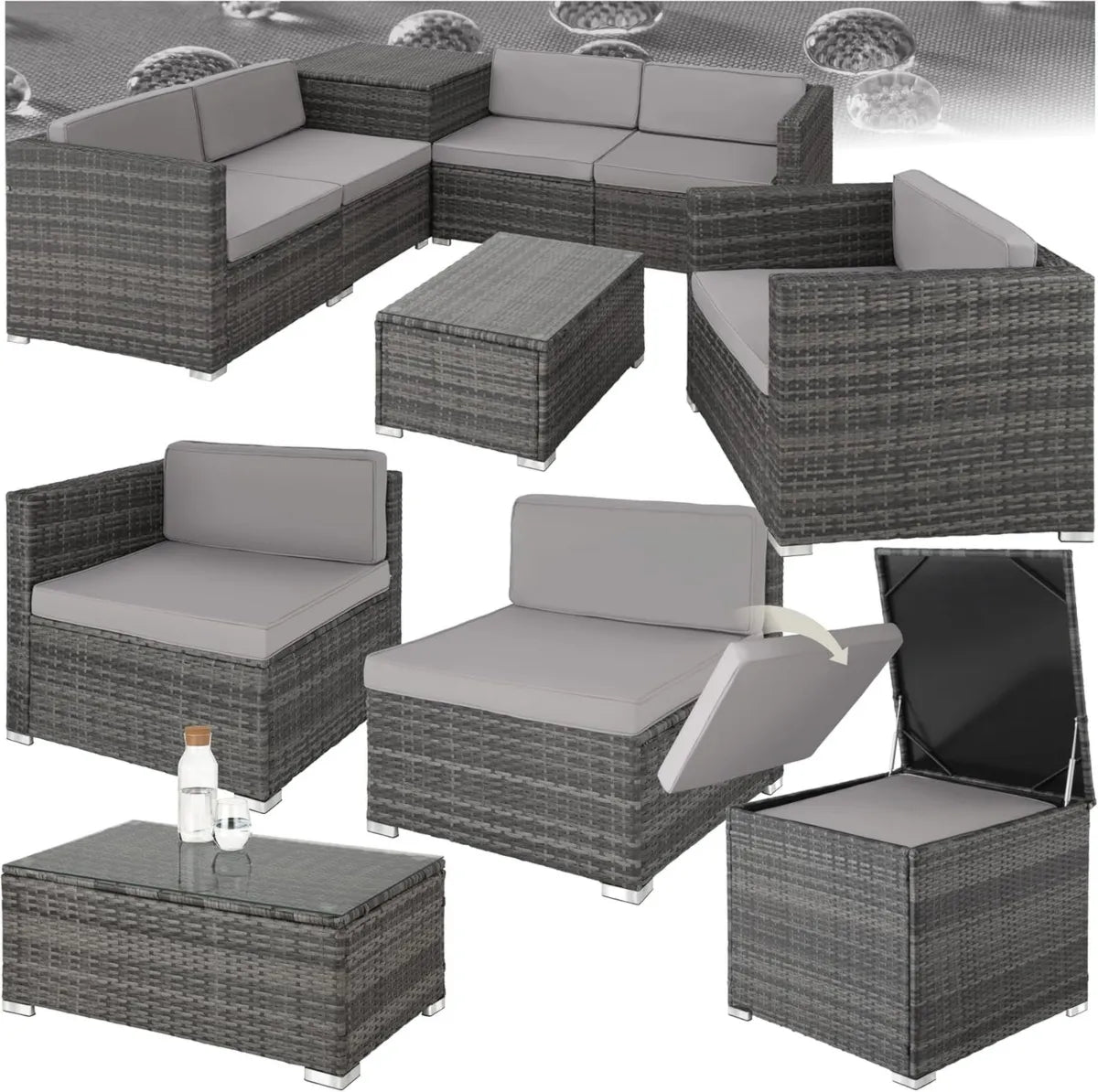 Juego de Muebles de Jardín de Ratán con 5 Sillones y Mesa de Cristal - tectake®