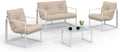 Conjunto de Jardín Nairobi 4 Plazas Acero Blanco con Cojines Beige