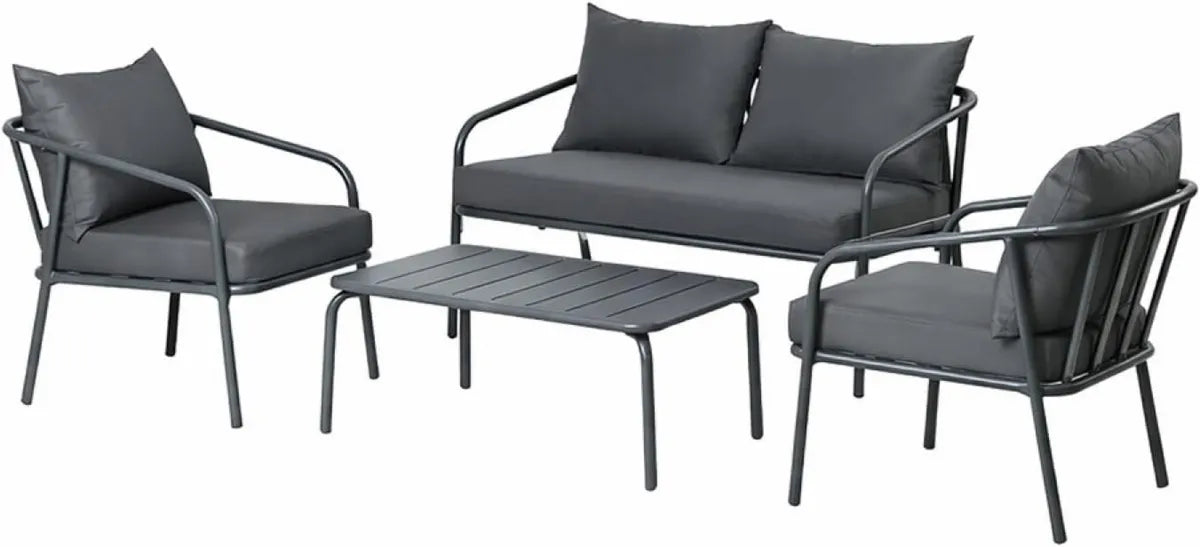 Set de Jardín de 4 Plazas en Acero Gris 120 cm | Muebles para Terraza y Piscina | Diseño Premium Resistente al Sol y al Clima