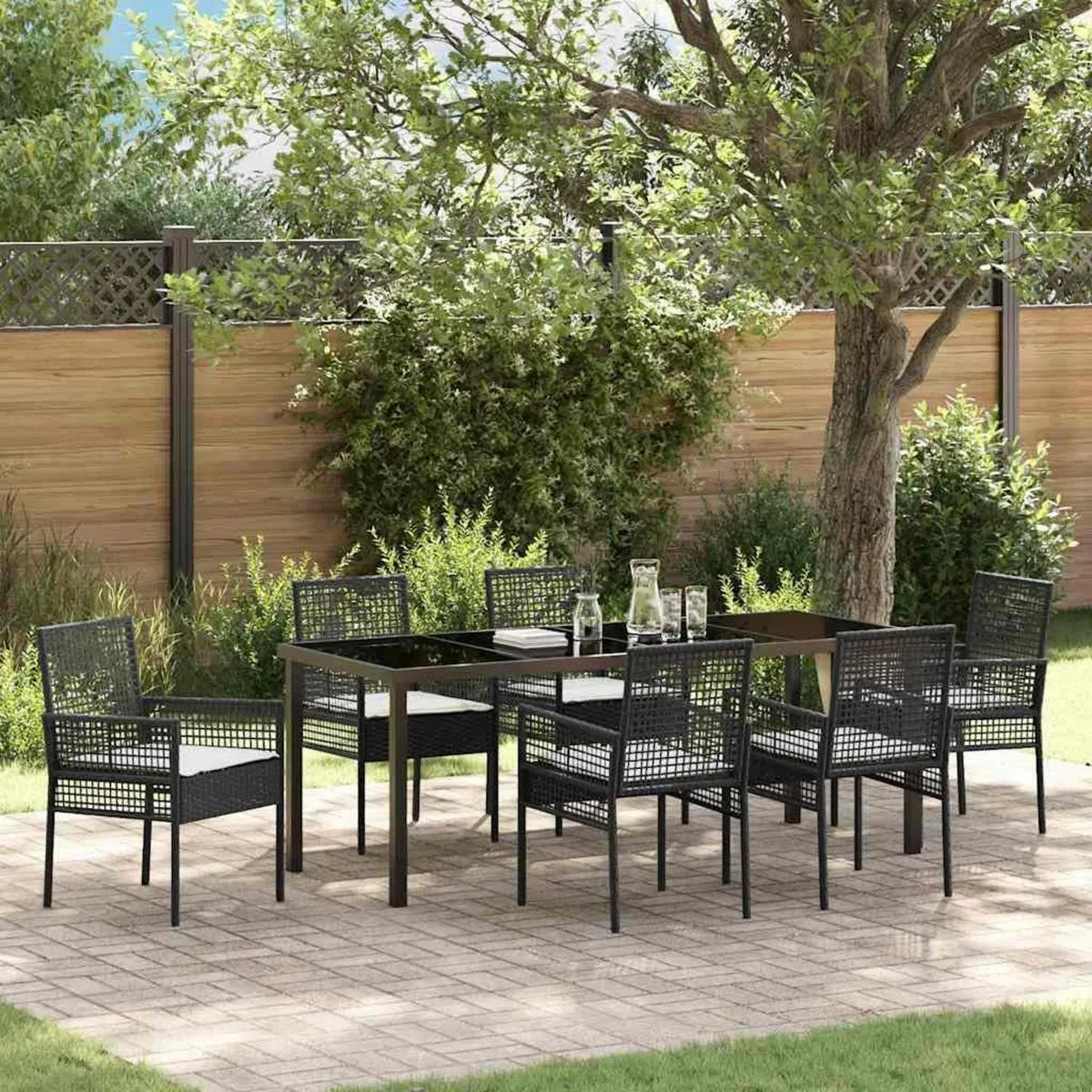 Conjunto de Jardín 7 Piezas Rattan Negro para Exterior