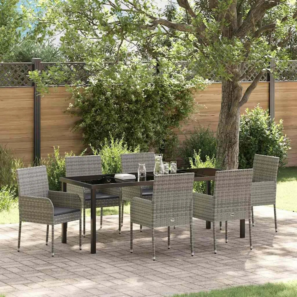 Conjunto de Jardín 7 Piezas Ratan Sintético Gris