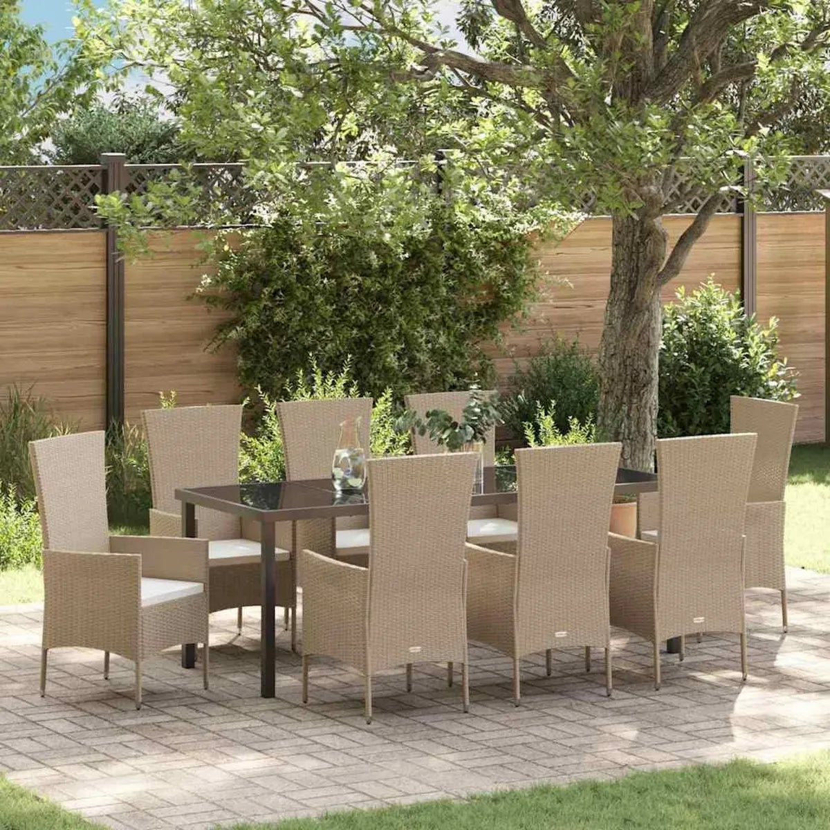 Conjunto de Comedor Exterior de 9 Piezas en Ratán Sintético Beige