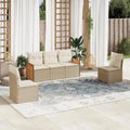 Set de Muebles de Jardín de Ratán con Sofá y Mesa, Almacenamiento Integrado, Beige y Crema