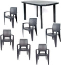Set de Comedor Exterior: Mesa Viana y 6 Sillas Caribe en Resina Antracita