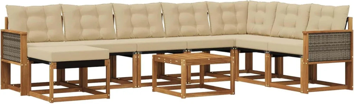 Conjunto de Sofás de Jardín 9 Piezas, Natural y Beige, Mobiliario Exterior Moderno