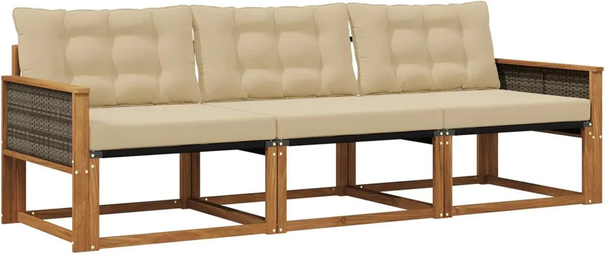 Conjunto de Muebles de Jardín 3 Piezas Natural y Beige con Cojines