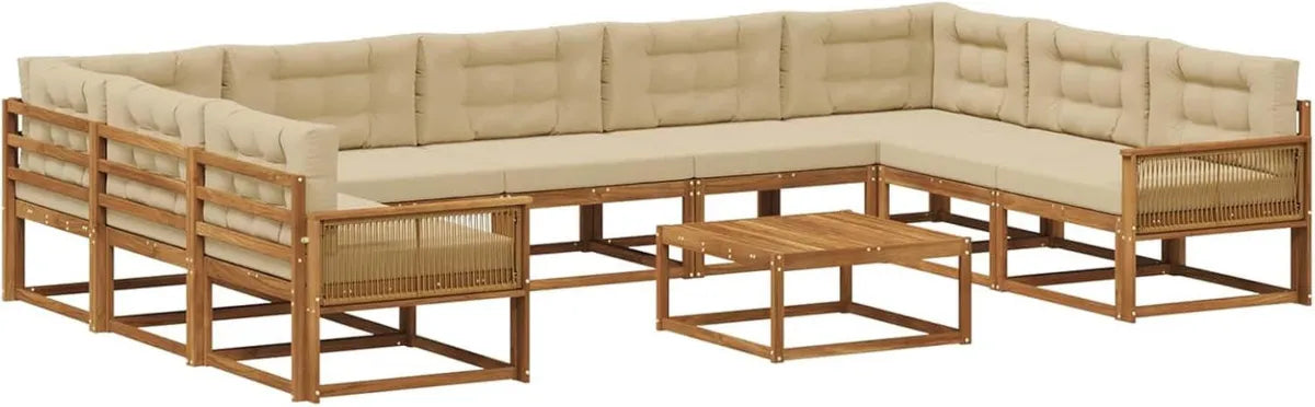 Conjunto de Sofás de Jardín 10 Piezas, Acacia Natural y Beige