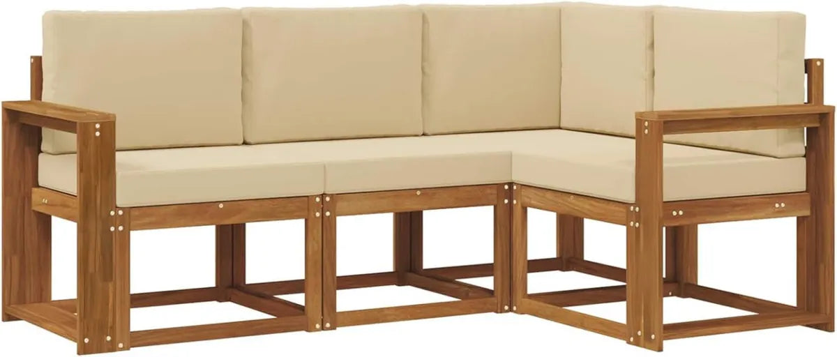 Conjunto de Sofás de Jardín 4 Piezas con Cojines, Natural y Beige, Moderna Sección Exterior para Patios