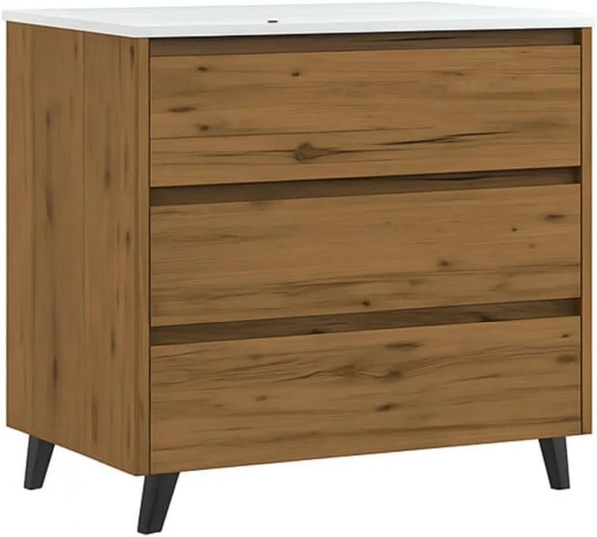 Mueble de baño Kibath con Lavabo SIREX, 100x45 cm, Teca Claro Mate, 3 cajones y Patas