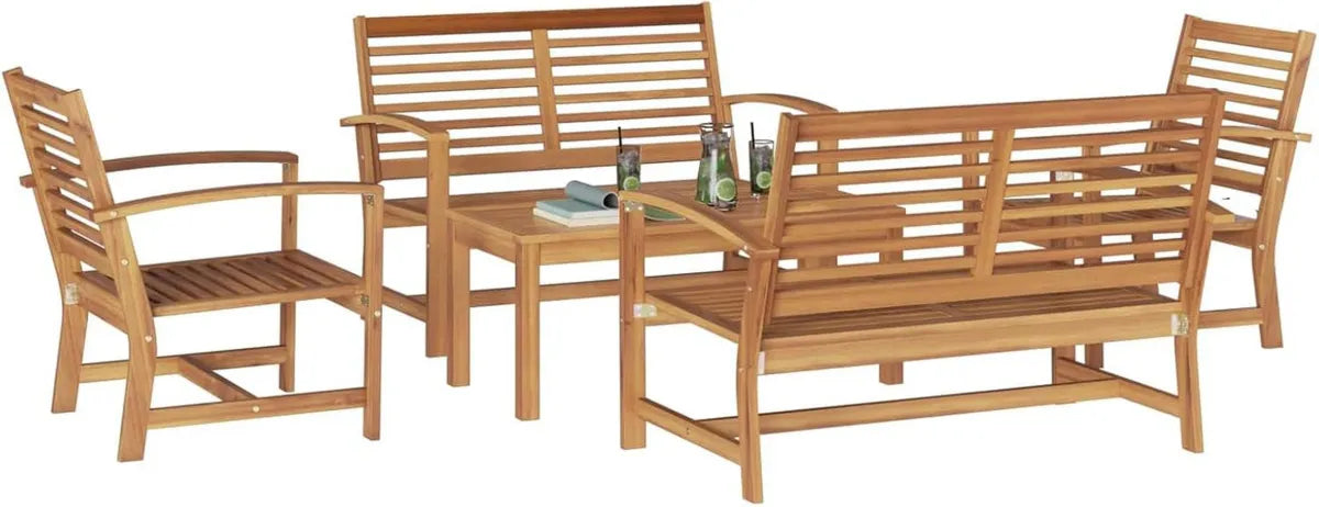 Conjunto de Sofás de Jardín de Teca Maciza 5 Piezas, Diseño Moderno y Minimalista
