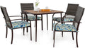 Juego de Comedor Exterior 5 Piezas COSTWAY con Sillas de Ratán y Mesa con Agujero para Sombrilla