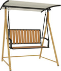 Columpio de Jardín para 2 Personas con Estructura Metálica y Toldo Ajustable, Soporte 240 kg, 142x112x162 cm, Color Natural y Beige
