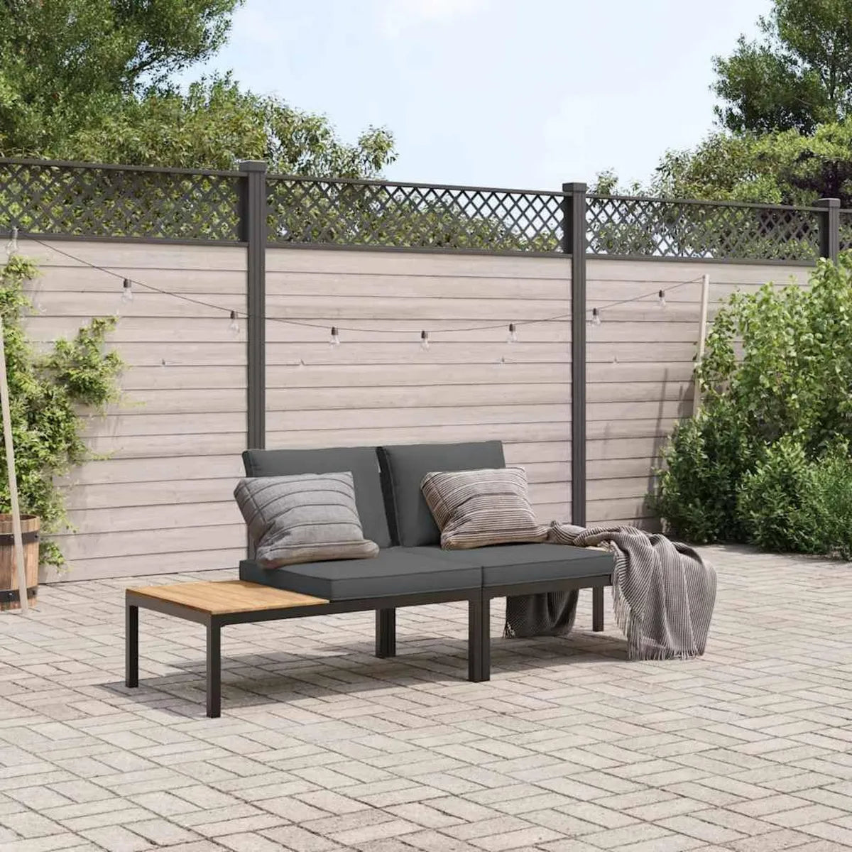 Conjunto de Sofás de Jardín de Aluminio Negro con Cojines, 2 Piezas