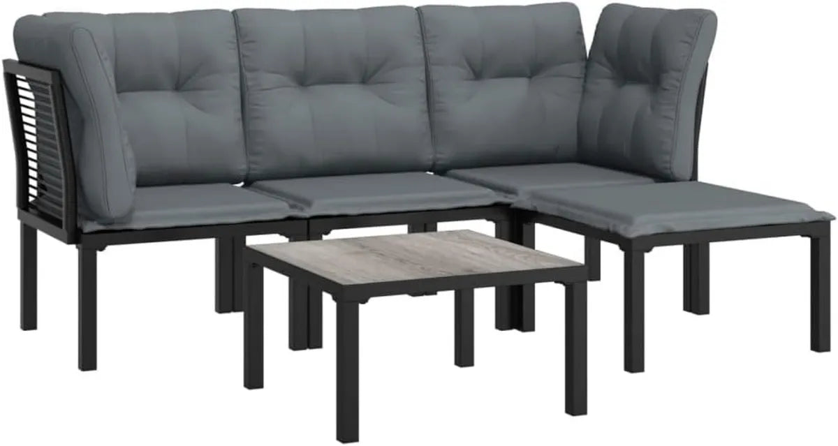 Conjunto de Muebles de Jardín 5 Piezas de Ratán Sintético Negro y Gris