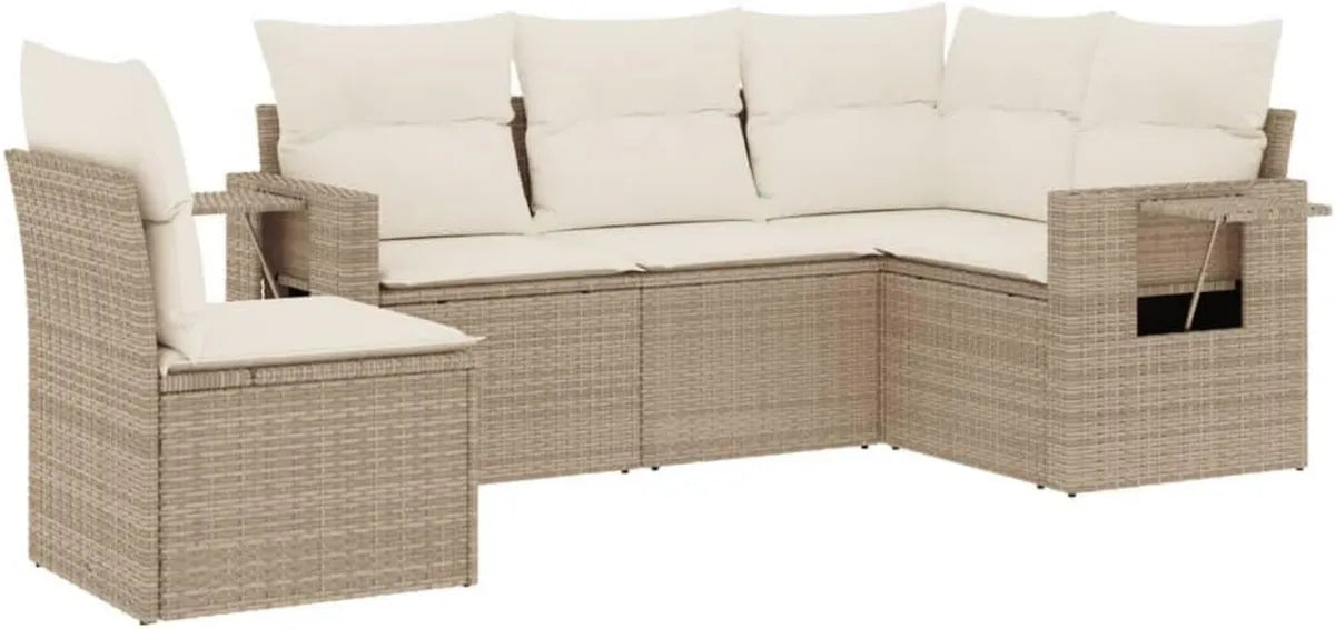 Conjunto de Sofás de Jardín con Cojines Beige, Muebles Modulares de Ratán Sintético para Terraza