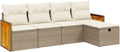 Conjunto Modular de Sofás de Jardín con Cojines Beige, Ratán Sintético, 5 Piezas para Terraza