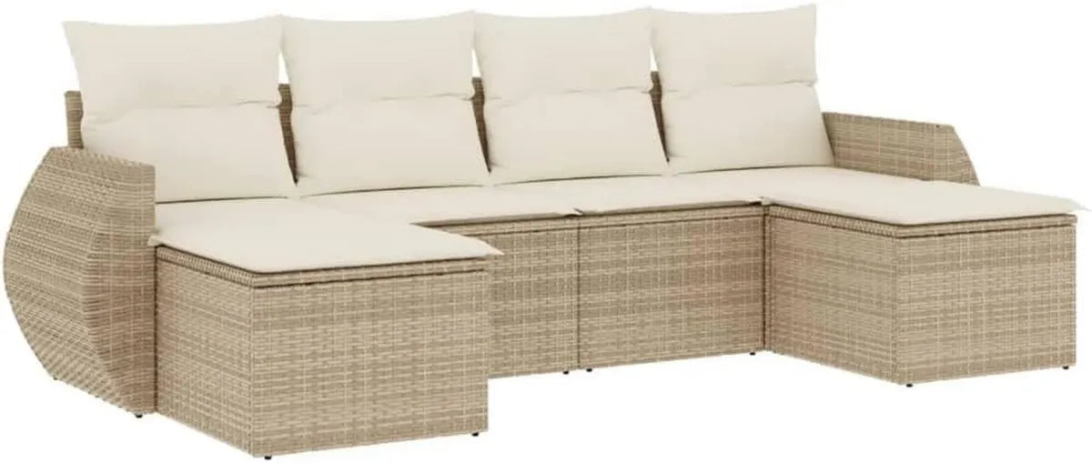 Conjunto de Sofás Modulares de Jardín con Cojines, 6 Piezas de Ratán Sintético Beige
