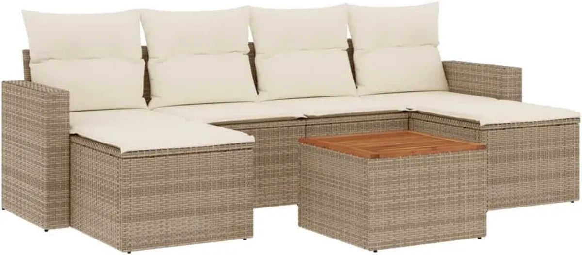 Conjunto de Sofás de Jardín de Ratán Sintético Beige, 7 Piezas con Cojines y Mesa Modular