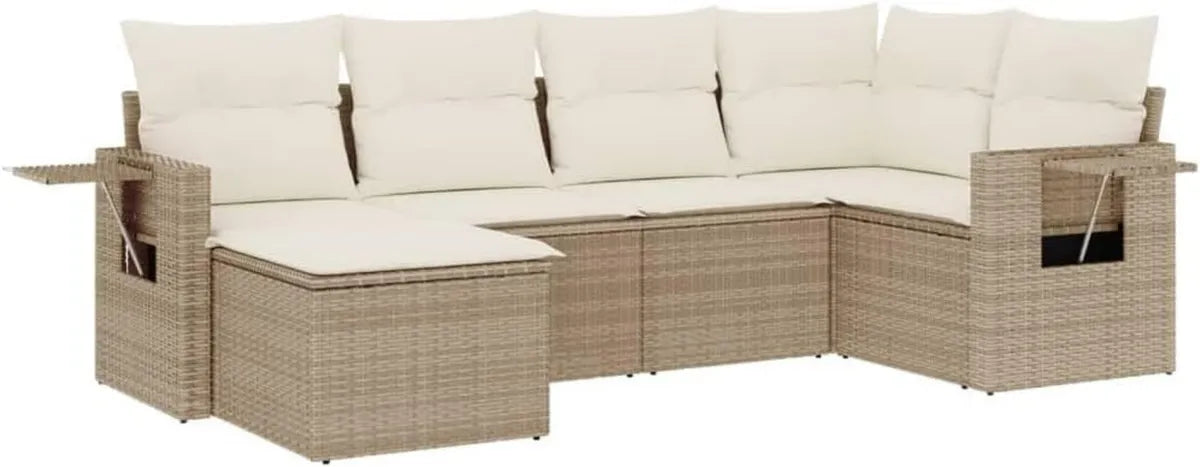 Conjunto Modular de Sofás de Jardín con Cojines, 6 Piezas, Rattan Sintético Beige para Terraza y Patio