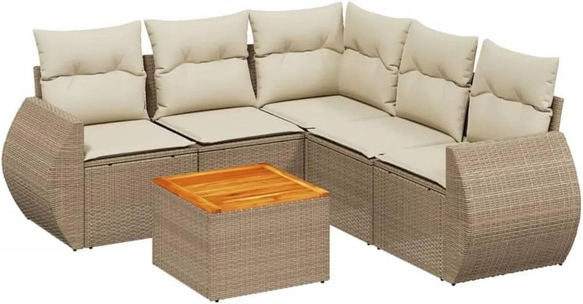 Conjunto de Sofás Modulares de Jardín 6 Piezas con Cojines, Ratán Sintético Beige para Terraza