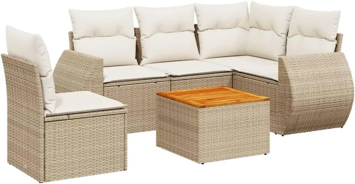 Conjunto Modular de Sofás de Jardín 6 Piezas con Cojines, Muebles de Ratán Sintético Beige para Terraza